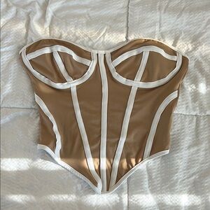 Tan and White Bustier Top